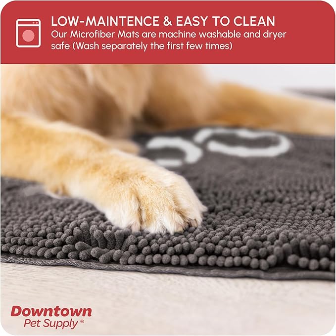 My Doggy Place Microfiber Dog Mat for Muddy Paws, 8' x 2' Ash with Paw Print - Non-Slip, Absorbent and Quick-Drying Dog Paw Cleaning Mat, Washer and Dryer Safe - Hallway Runner