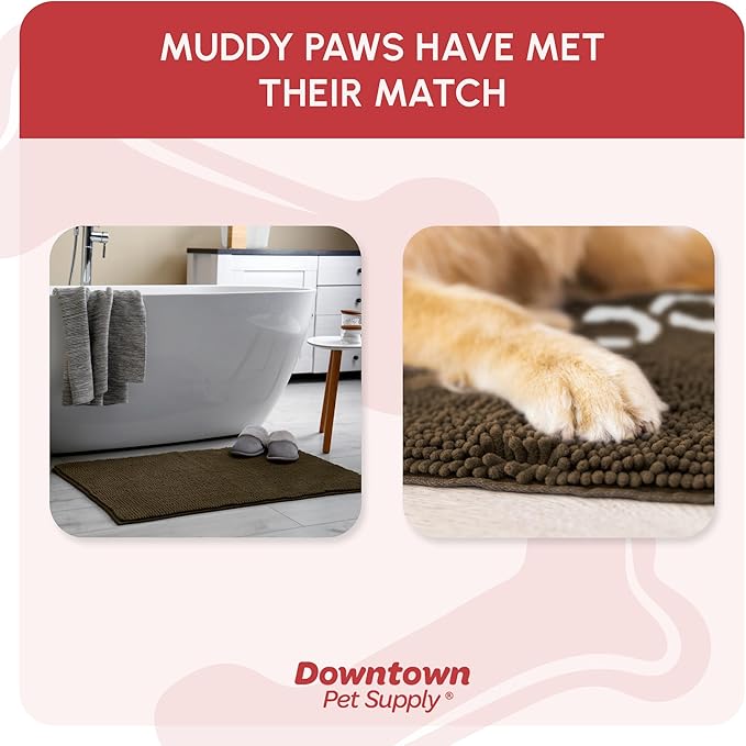 My Doggy Place Microfiber Dog Mat for Muddy Paws, 8' x 2' Brown with Paw Print - Non-Slip, Absorbent and Quick-Drying Dog Paw Cleaning Mat, Washer and Dryer Safe - Hallway Runner