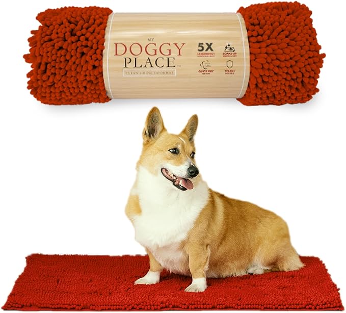 My Doggy Place Microfiber Dog Mat for Muddy Paws, 31" x 20" Red - Absorbent and Quick-Drying Dog Paw Cleaning Mat, Washer and Dryer Safe - Non-Slip Rubber Backed Dog Floor Mat, Medium