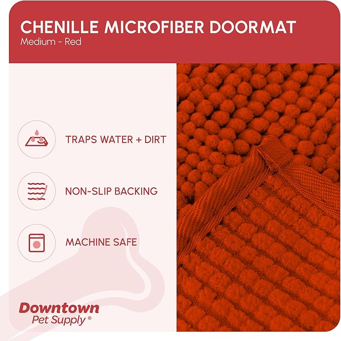 My Doggy Place Microfiber Dog Mat for Muddy Paws, 31" x 20" Red - Absorbent and Quick-Drying Dog Paw Cleaning Mat, Washer and Dryer Safe - Non-Slip Rubber Backed Dog Floor Mat, Medium
