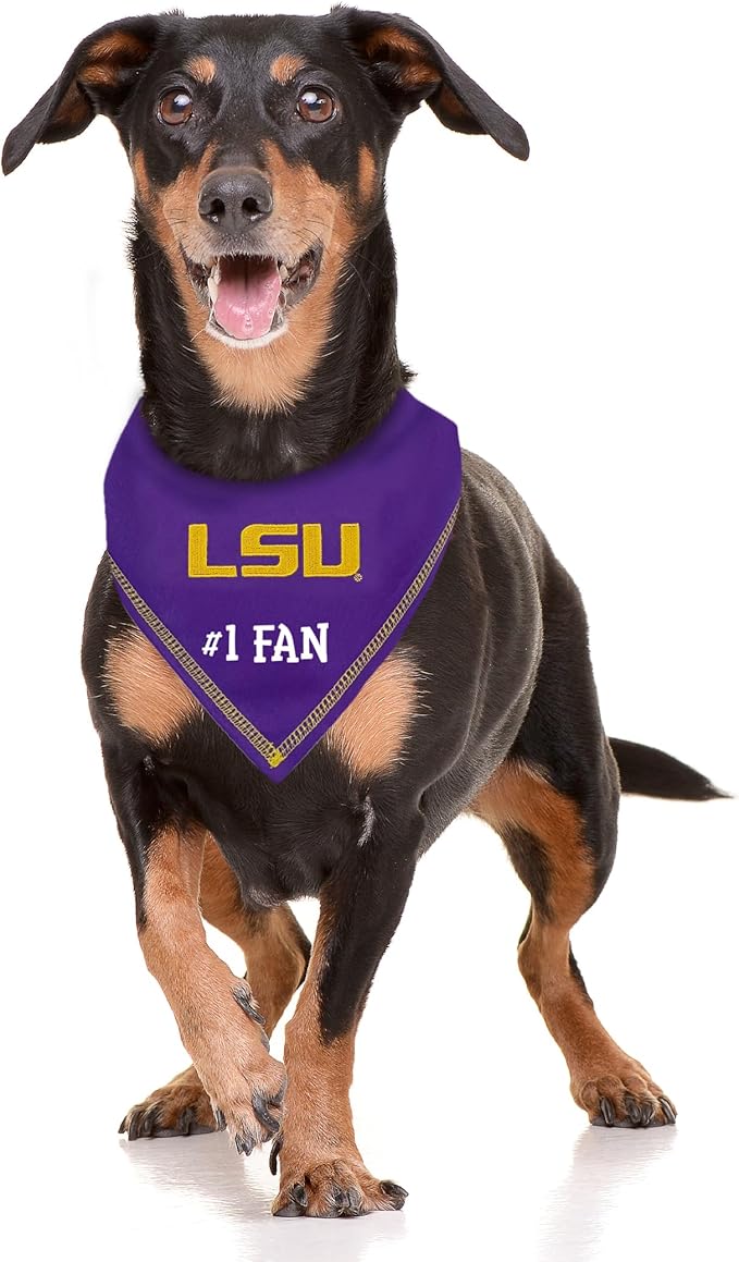 NCAA LSU Tigers Personalized Tie Bandana for Dogs & Cats, Size Large/X-Large. Custom Dog Bandana Scarf Bib for Pet Cat Dog. The Ultimate Game-Day & Party Customizable Bandana