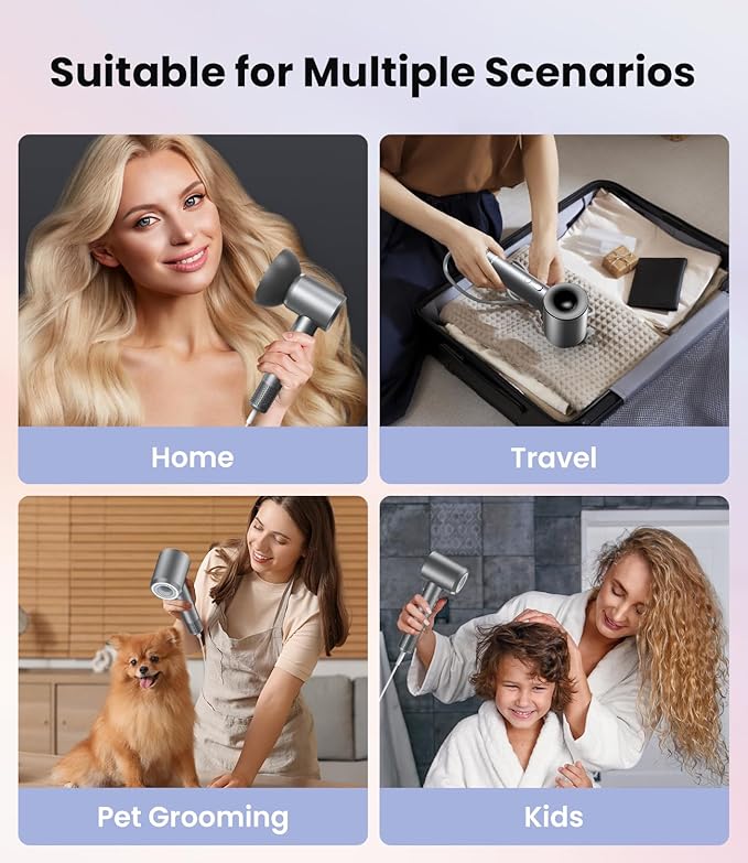 Hair Dryer, 150000 RPM Portable Professional High Speed Ionic Blow Dryer for Fast Drying, 500 Million Negative Ions Care & Heat-Control & Low Noise with Magnetic Diffuser & Nozzle, 5 Temps & 3 Speeds