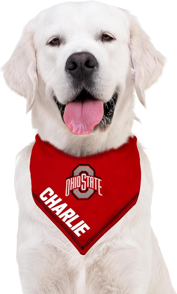 Pets First NCAA Ohio State Buckeyes Personalized Tie Bandana for Dogs & Cats, Size Large/X-Large. Custom Dog Bandana Scarf Bib for Pet Cat Dog. The Ultimate Game-Day & Party Customizable Bandana
