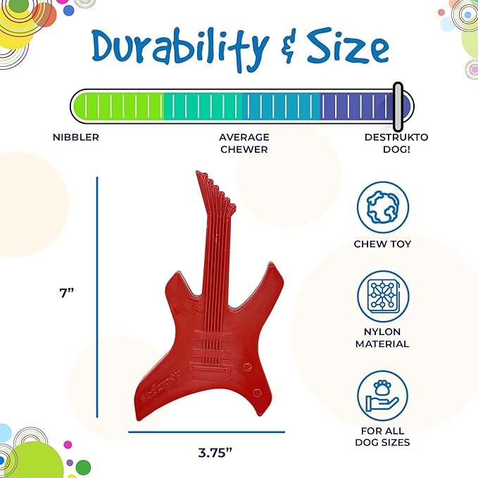 SodaPup Electric Guitar – Durable Dog Chew Toy Made in USA from Non-Toxic, Pet Safe, Food Safe Nylon Material for Mental Stimulation, Clean Teeth, Fresh Breath, Problem Chewing, Calming Nerves & More