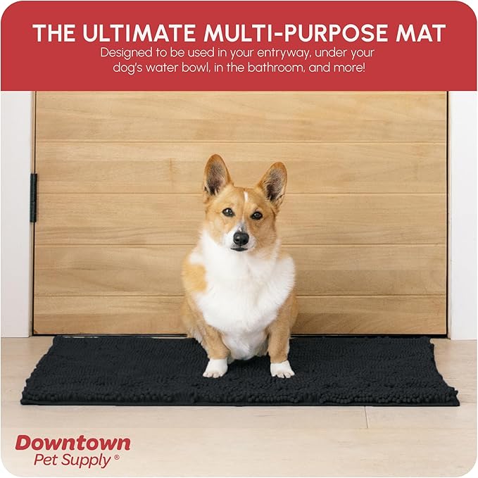 My Doggy Place Microfiber Dog Mat for Muddy Paws, 31" x 20" Black With Paw Print - Absorbent, Quick-Drying Paw Cleaning, Washer and Dryer Safe - Non-Slip Rubber Backed Pet Mat, Medium
