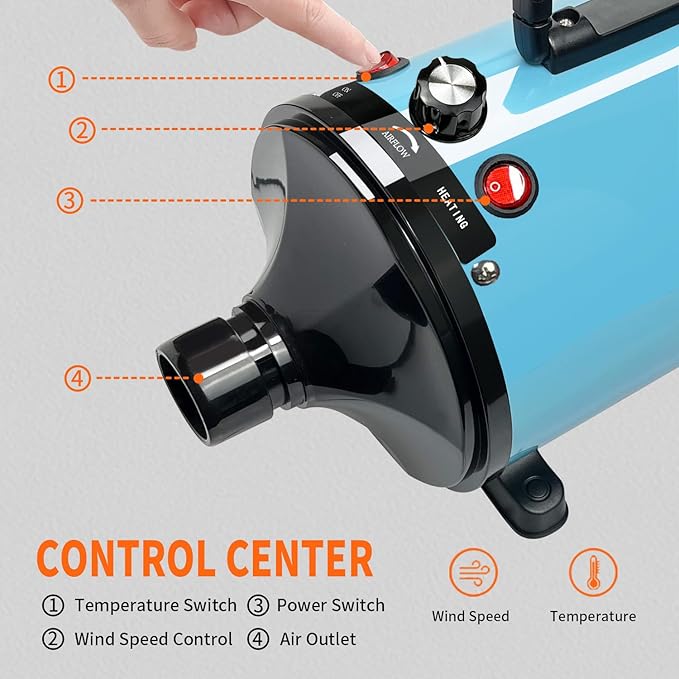 Dog Dryer for Pet Grooming, High-Velocity Force Blow Dryer, Speed Temperature Adjustable Dog Blower Grooming Dryer with 4 Nozzles