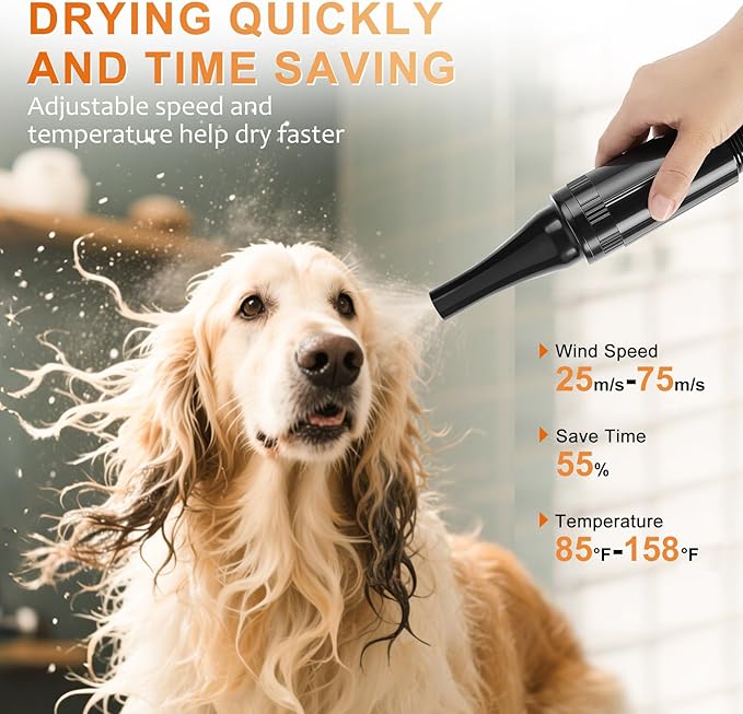 NESTROAD Dog Dryer for Pet Grooming,High Velocity 4.3HP/3200W Dog Blower Force Dryer with Stepless Adjustable Speed,Professional Pet Hair Drying with 4 Different Nozzles for Dogs Pets,Purple