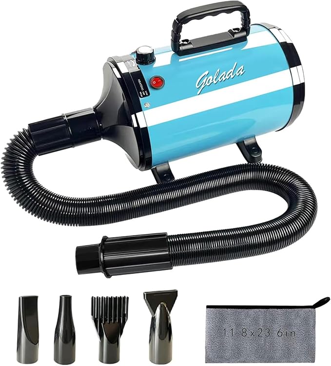 Dog Dryer for Pet Grooming, High-Velocity Force Blow Dryer, Speed Temperature Adjustable Dog Blower Grooming Dryer with 4 Nozzles