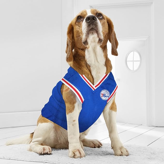 Pets First NBA PHILADELPHIA 76ERS DOG Jersey, Medium - Tank Top Basketball Pet Jersey (76R-4047-MD)