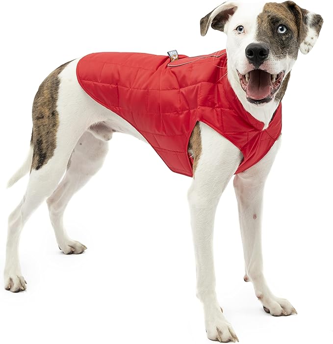 Kurgo Loft Dog Jacket, Reversible Dog Coat, Wear with Harness or Sweater, Water Resistant, Reflective, Winter Coat for Large Dogs (Chili Red, XL)