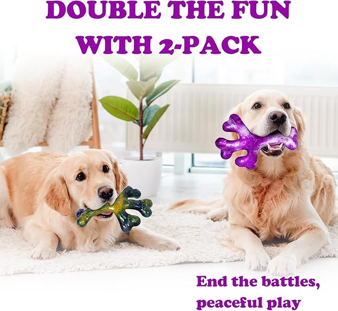 Dog Toys for Aggressive Chewers, 2 Pack Tough Dogs Chew Toys Aggressive Chewers Beef Bacon Flavor, Indestructible Dog Toy for Aggressive Chewers Gift