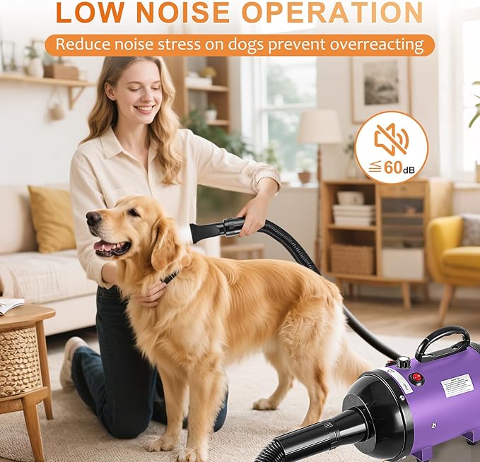 NESTROAD Dog Dryer for Pet Grooming,High Velocity 4.3HP/3200W Dog Blower Force Dryer with Stepless Adjustable Speed,Professional Pet Hair Drying with 4 Different Nozzles for Dogs Pets,Purple