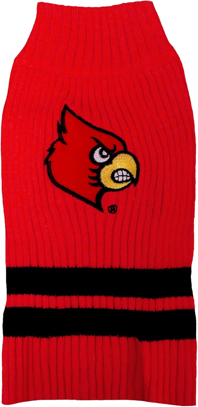 Pets First NCAA Louisville Cardinals Dog Sweater, Size X-Small. Warm & Cozy Knit Pet Sweater with NCAA Team Logo, Best Puppy Sweater for Large & Small Dogs