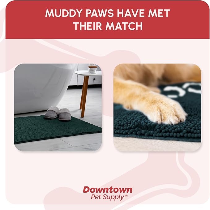 My Doggy Place Microfiber Dog Mat for Muddy Paws, 31" x 20" Teal with Paw Print - Absorbent and Quick-Drying Dog Paw Cleaning Mat, Washer and Dryer Safe - Non-Slip Rubber Backed Pet Mat, Medium
