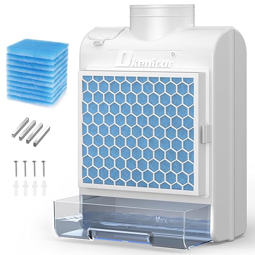 3-in-1 Indoor Dryer Vent Kit for Electric Dryer, Dryer Vent Box with 10 Pieces Polyester Filters, Stainless Steel Screen Filter and Water Drawer System for Protect Home Air Quality, White