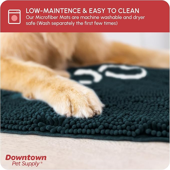 My Doggy Place Microfiber Dog Mat for Muddy Paws, 31" x 20" Teal with Paw Print - Absorbent and Quick-Drying Dog Paw Cleaning Mat, Washer and Dryer Safe - Non-Slip Rubber Backed Pet Mat, Medium
