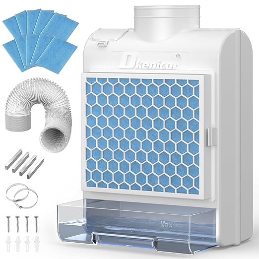3-in-1 Indoor Dryer Vent Kit for Electric Dryer, Dryer Vent Box with 10 Pieces Polyester Filters, Stainless Steel Screen Filter and Water Drawer System (Vent Hose Include), White