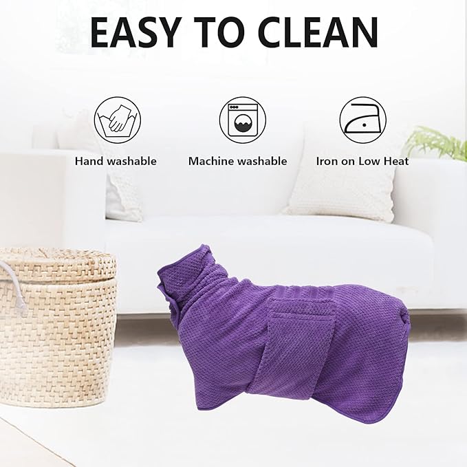 Geyecete Pineapple Grid Fast Drying Super Absorbent Dog Cat Bath Robe Towel - Purple, 3XL