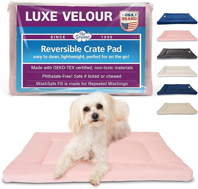 Pet Dreams Dog Crate Pad - Washable Kennel Mat, Crate Pads for Dog Cages, Non-Toxic, Flat Indoor Cat Bed, Fits iCrate 18, 24, 30, 36, 42, 48 Inches (Pink, X Large, 42")