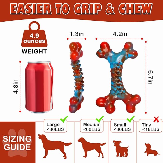 Tough Dog Toys for Aggressive Chewers, 2 Pack Indestructible Dog Chewers for Medium Large Breeds, Dogs Chew Toys Bone to Keep Them Busy, Boredom for Large Breed, Bacon Flavor