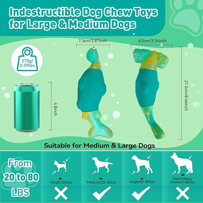 Dog Toys for Aggressive Chewers, Interactive Dog Chew Toys for Large Dogs, Indestructible Squeaky Toys to Keep Them Busy, Tough Toys for Medium/Large Breed (Green)
