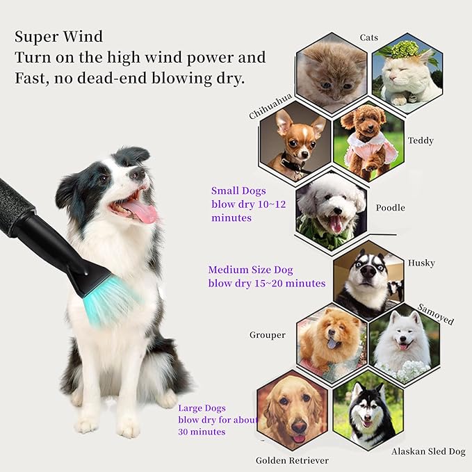 Dog Dryer, Pet Grooming Multi-Function Hair Dryer with Adjustable Speed and Temperature Controller (Blue/update)