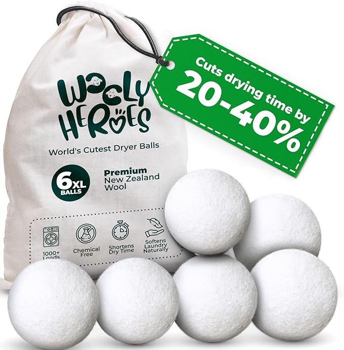 No More Dryer Sheets - Wool Dryer Balls - XL 6-Pack - Eco Dryer Balls - Dryer Balls Laundry Reusable - Softens Laundry Naturally - Reduces Drying Time & Static - with Storage Bag