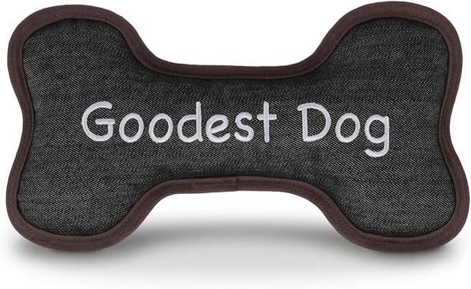P.L.A.Y. Stuffed Dog Toys, ECO Bones - Extra Durable Squeaker Chew Toy, Great for Teething Puppies & Small, Medium, Large Dog Breeds - Machine Washable, Recycled Materials (Urban Denim, Medium)