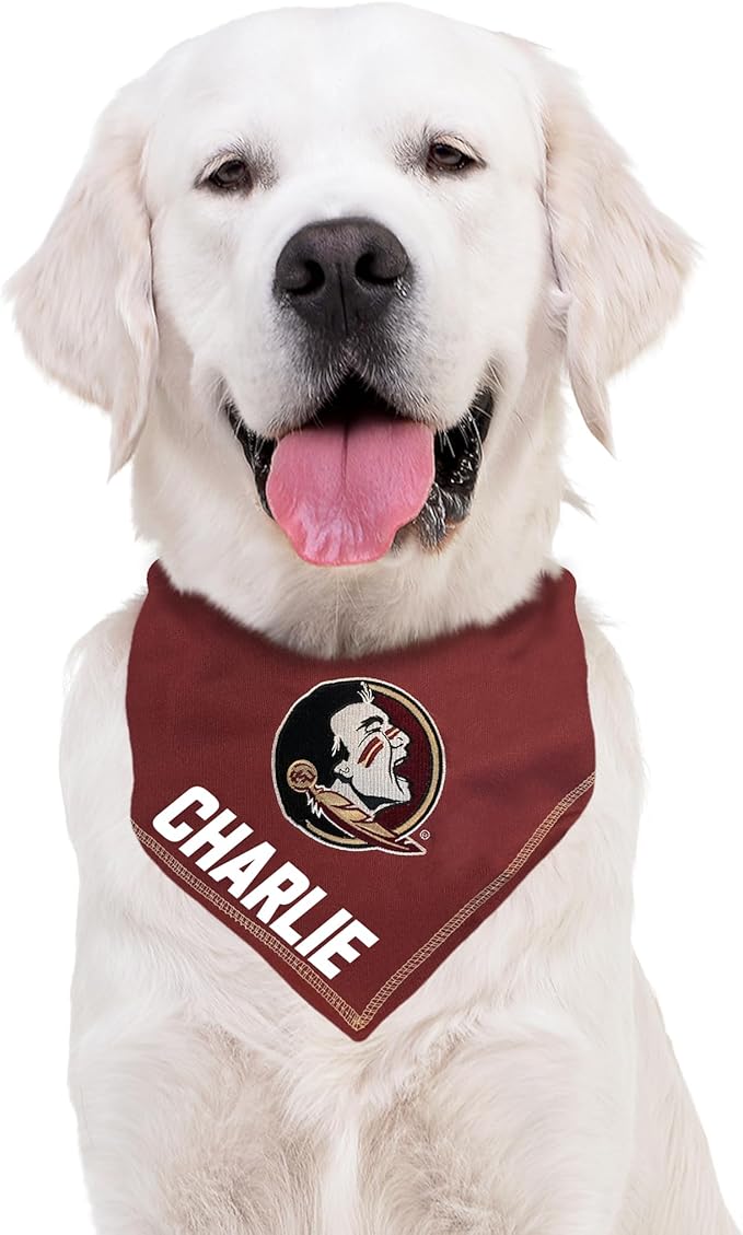 NCAA Florida State Seminoles Personalized Tie Bandana for Dogs & Cats, Size Small/Medium. Custom Dog Bandana Scarf Bib for Pet Cat Dog. The Ultimate Game-Day & Party Customizable Bandana
