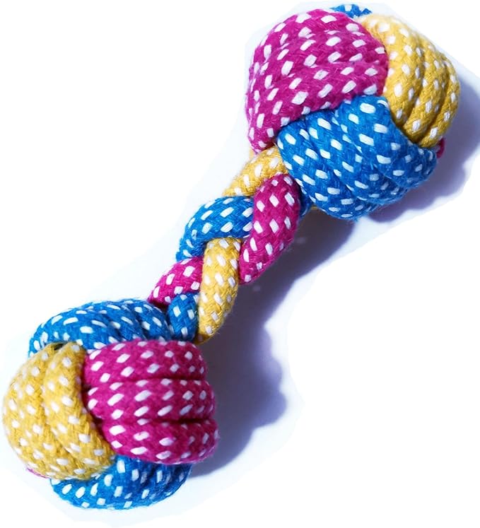 Dog Teething and Cat Chew Toys - Braided Rabbit Rope Toys, Safe for Puppies and Kittens - Dumbbell Shape