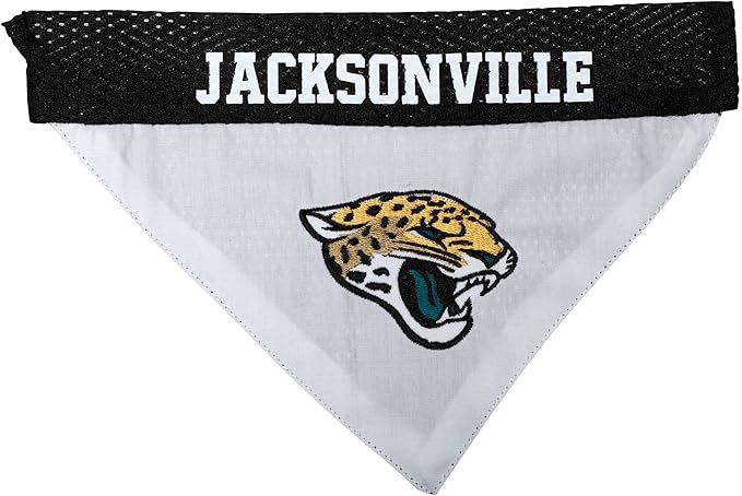 Pets First NFL DOG BANDANA - JACKSONVILLE JAGUARS REVERSIBLE PET BANDANA. 2 Sided Sports Bandana with a PREMIUM Embroidery TEAM LOGO, Large/X-Large. - 2 Sizes & 32 NFL Teams available