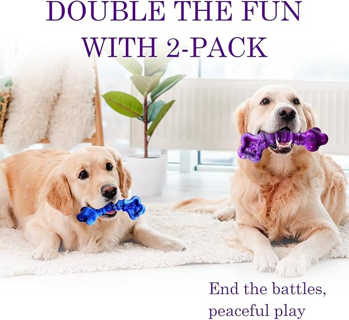 Indestructible Dog Toys for Aggressive Chewers Large Breed, 2 Pack Heavy Duty Nylon Chew-Proof Toys, Durable Tough Large Dog Bones to Keep Them Busy, Tough Dog Toys for Aggressive Chewers