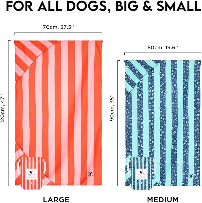 Dock & Bay Pet Towel - Super Absorbent & Quick Drying Dog Towels with Bag - 100% Recycled - Pups with Pride, Large (120x70cm, 47x27)