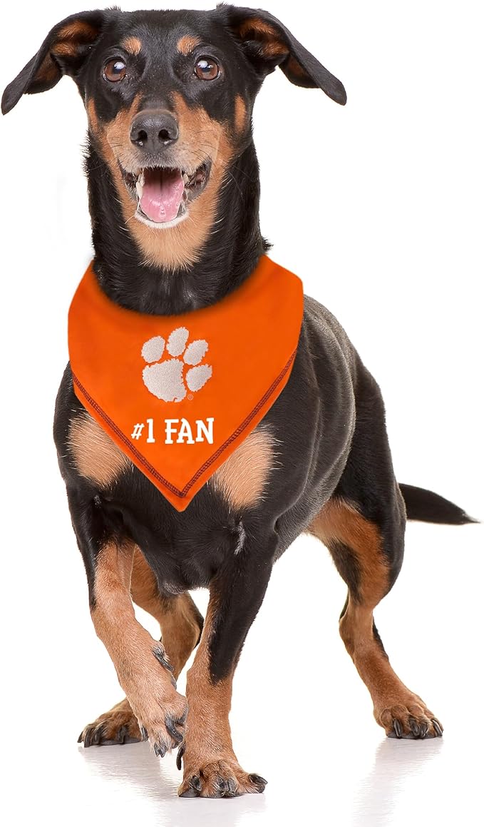 NCAA Clemson Tigers Personalized Tie Bandana for Dogs & Cats, Size Large/X-Large. Custom Dog Bandana Scarf Bib for Pet Cat Dog. The Ultimate Game-Day & Party Customizable Bandana