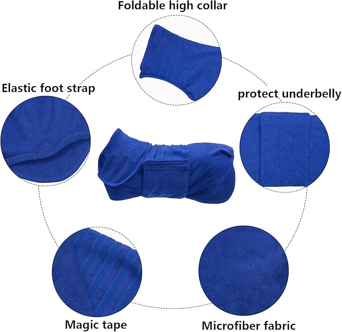 Geyecete Dog Drying Coat - Fast Drying Dog & Cat Bath Robe Towel, Luxuriously Soft - Blue, L