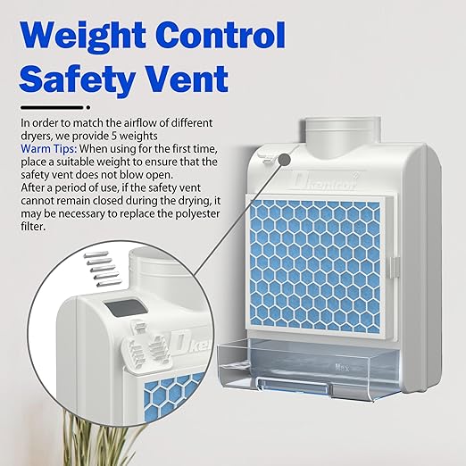 3-in-1 Indoor Dryer Vent Kit for Electric Dryer, Dryer Vent Box with 10 Pieces Polyester Filters, Stainless Steel Screen Filter and Water Drawer System for Protect Home Air Quality, White