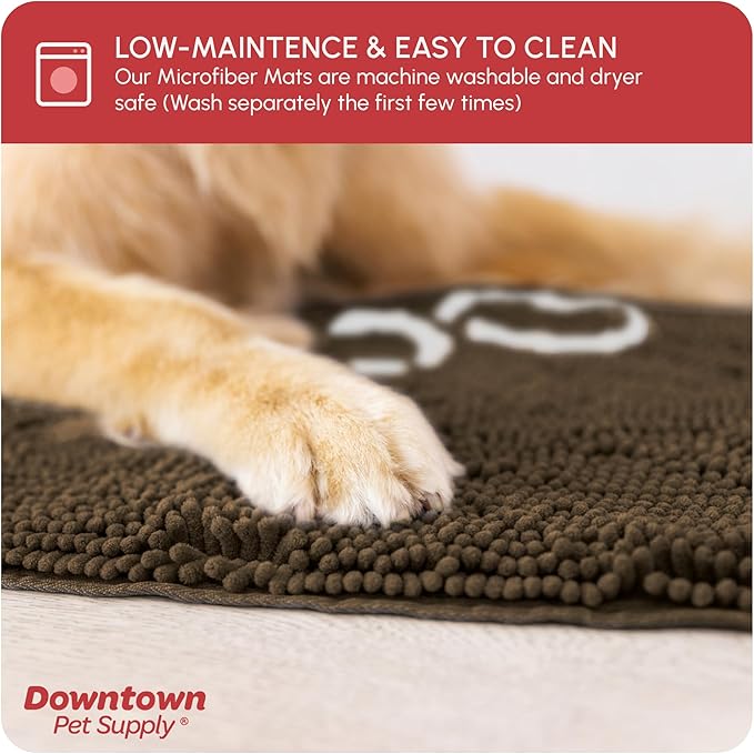 My Doggy Place Microfiber Dog Mat for Muddy Paws, 8' x 2' Brown with Paw Print - Non-Slip, Absorbent and Quick-Drying Dog Paw Cleaning Mat, Washer and Dryer Safe - Hallway Runner
