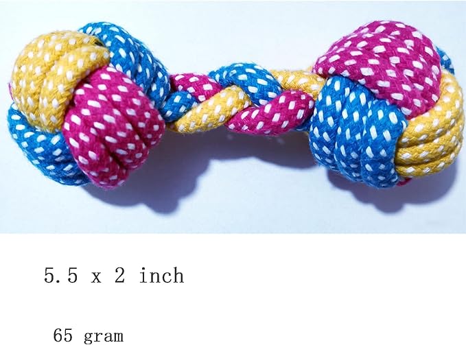 Dog Teething and Cat Chew Toys - Braided Rabbit Rope Toys, Safe for Puppies and Kittens - Dumbbell Shape