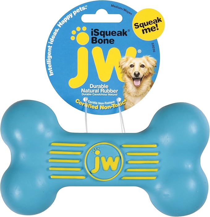 JW iSqueak Bone Durable Natural Rubber Dog Toy (Assorted Colors)