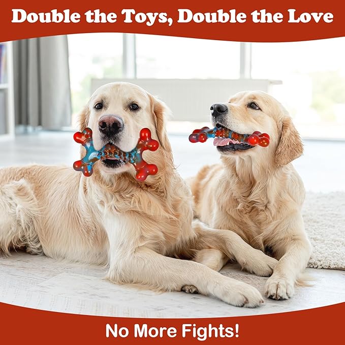 Tough Dog Toys for Aggressive Chewers, 2 Pack Indestructible Dog Chewers for Medium Large Breeds, Dogs Chew Toys Bone to Keep Them Busy, Boredom for Large Breed, Bacon Flavor