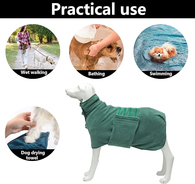 Geyecete Pineapple Grid Fast Drying Super Absorbent Dog Cat Bath Robe Towel - Green - XXL