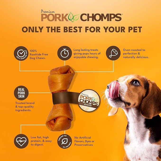 Pork Chomps Roasted Pork Skin Dog Chew, 6-inch Knot, 1 Count (Pack of 3)