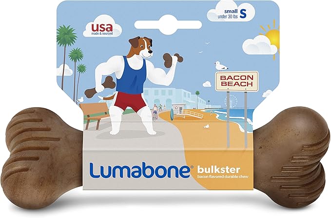 Bulkster Durable Chew Toy for Aggressive Chewers, Real Bacon, Made in USA, Small