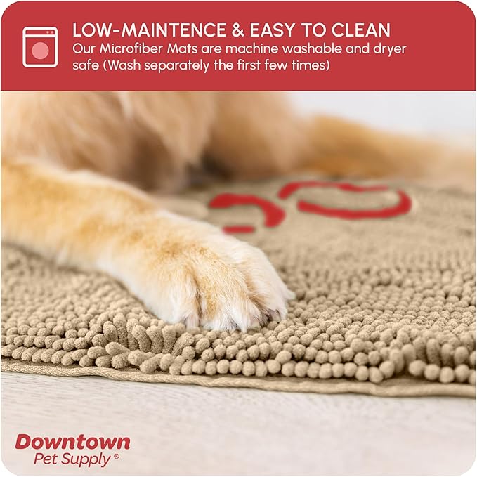 My Doggy Place Microfiber Dog Mat for Muddy Paws, 8' x 2' Oatmeal with Paw Print - Non-Slip, Absorbent and Quick-Drying Dog Paw Cleaning Mat, Washer and Dryer Safe - Hallway Runner