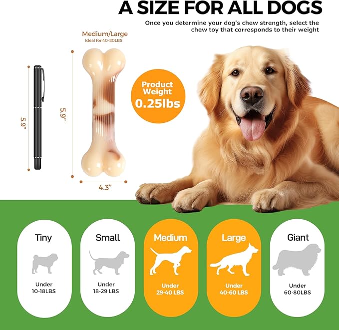 Dog Bone Goodie Bone Indestructible Chew Toy for Aggressive Chewers, Long Lasting Nylon Bone Tough Durable Dog Toys Puppy Toys Teeth Cleaning for Medium and Large Pets - 6"