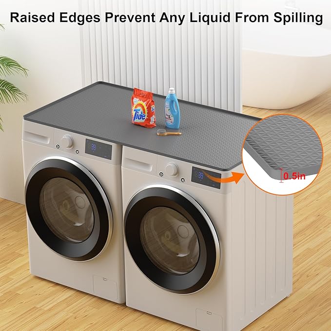 Washer Dryer Countertop Protect Mat, Washer and Dryer Covers for the Top 54" x 27.5" Silicone Washer Dryer Top Cover Protector Mat, Non-slid Waterproof for Laundry Room Organization and Storage