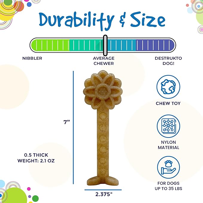SodaPup Flower Tower – Durable Dog Chew Toy Made in USA from Non-Toxic, Pet Safe, Food Safe, Nylon Material for Mental Stimulation, Clean Teeth, Fresh Breath, Problem Chewing, Calming Nerves, & More