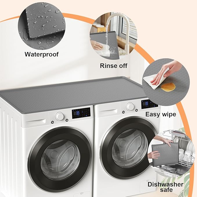 Washer Dryer Countertop Protect Mat, Washer and Dryer Covers for the Top 54" x 27.5" Silicone Washer Dryer Top Cover Protector Mat, Non-slid Waterproof for Laundry Room Organization and Storage