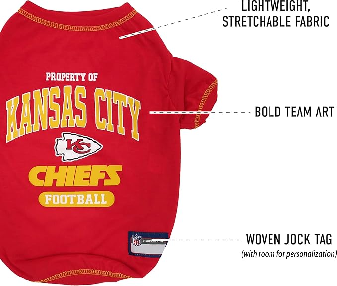 PET SHIRT for Dogs & Cats - NFL KANSAS CITY CHIEFS Dog T-Shirt, Large. - Cutest Pet Tee Shirt for the real sporty pup