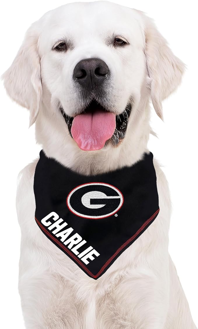NCAA Georgia Bulldogs Personalized Tie Bandana for Dogs & Cats, Size Small/Medium. Custom Dog Cat Scarf Bib for Pet. Ultimate Game-Day & Party Customizable Bandana